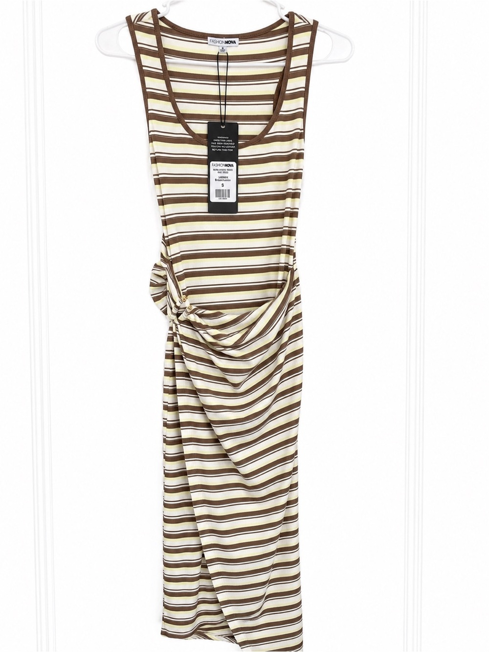 Fashion Nova Rayna Striped Ribbed Maxi Dress Brown Combo NWT Size Small